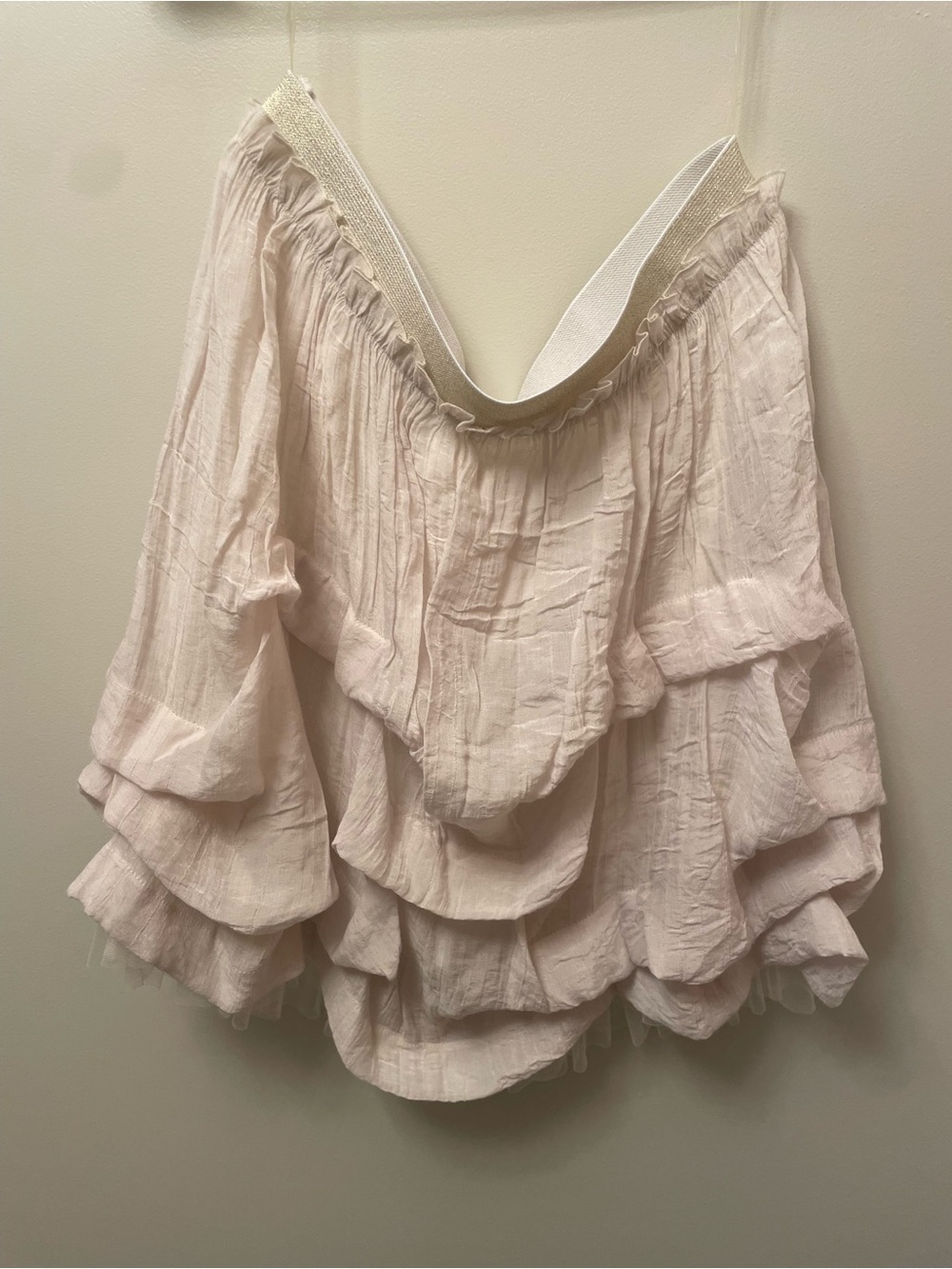 Light Beige Ruffled Tiered Mini Skirt